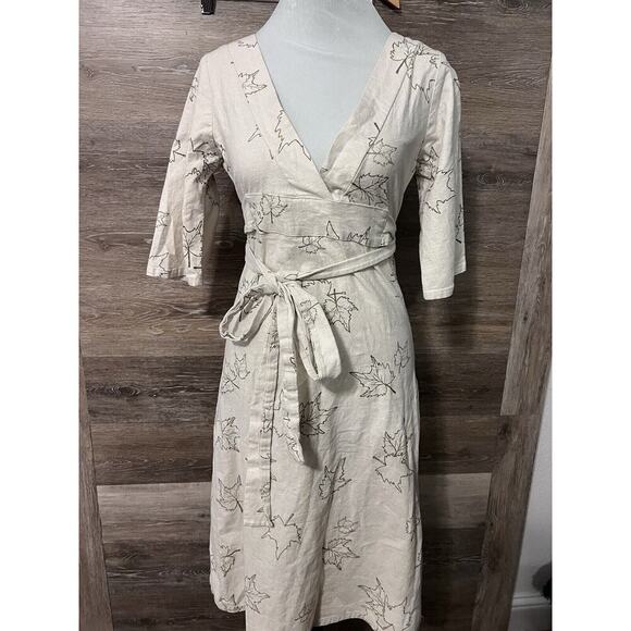 Anthropologie Dresses & Skirts - Anthropologie Porridge Dress Fall Leaves Autumn Ivory Cotton Spandex Sz XS